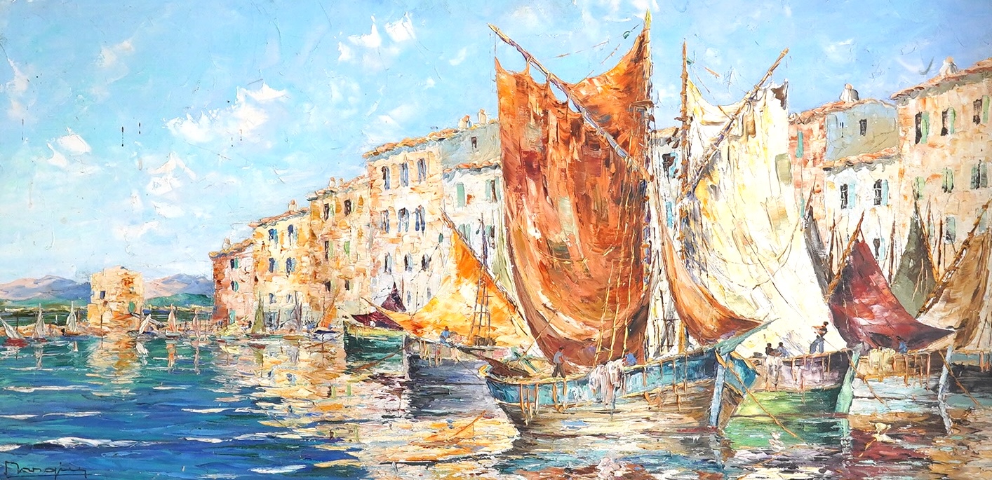 French school, Impasto oil on canvas, St Tropez, indistinctly signed lower left, 49 x 99cm. Condition - fair